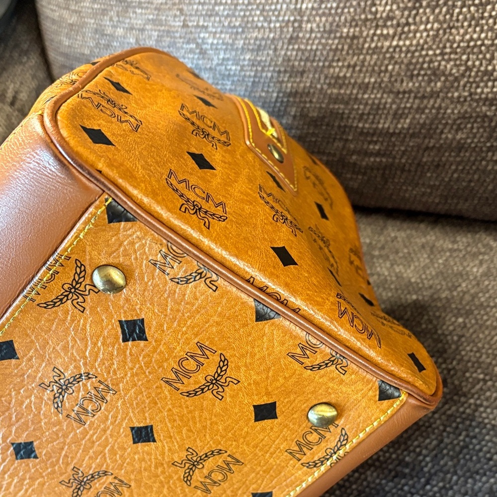 MCM Visetos Cognac Boston Bag with Princess Lion Charms - Picture 12 of 15